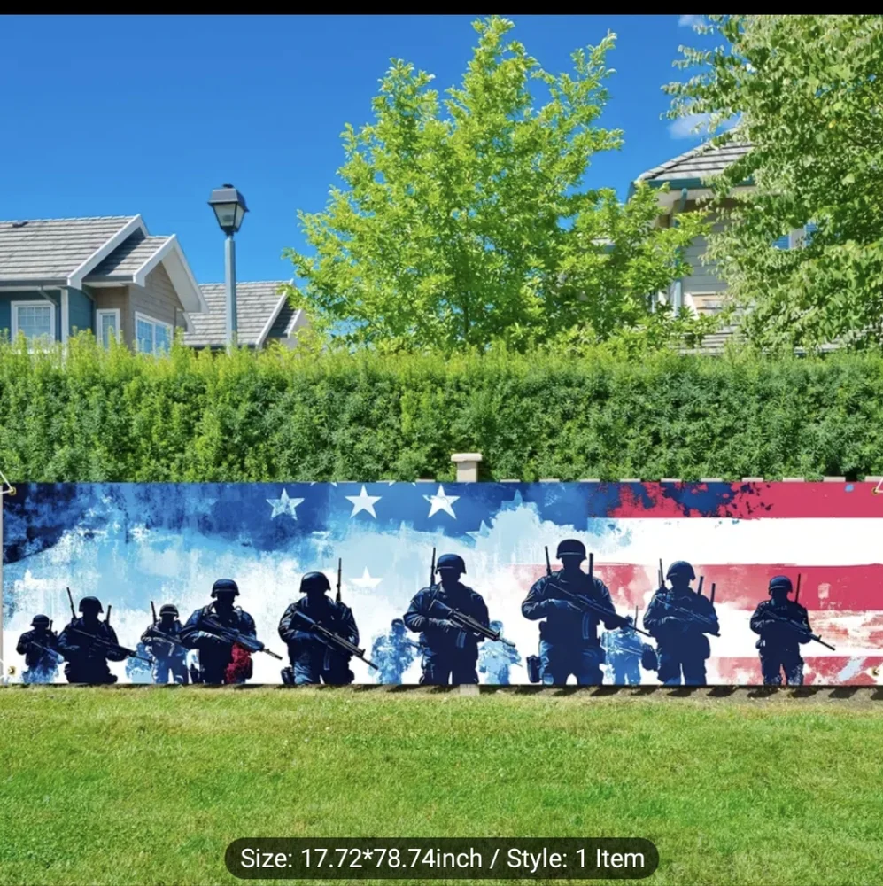 Patriotic Wall Banner with Soldiers in Blue and Red